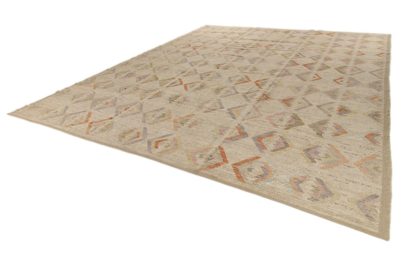 12x15 Ivory and Multicolor Turkish Tribal Rug