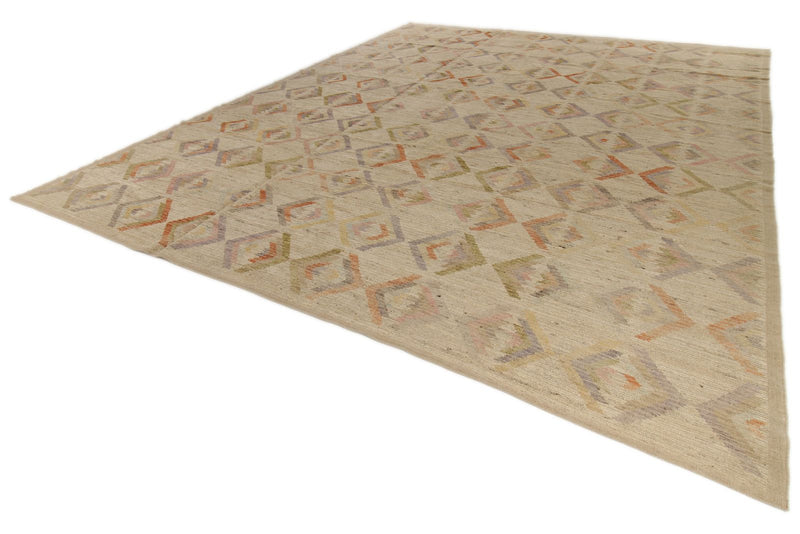 12x15 Ivory and Multicolor Turkish Tribal Rug