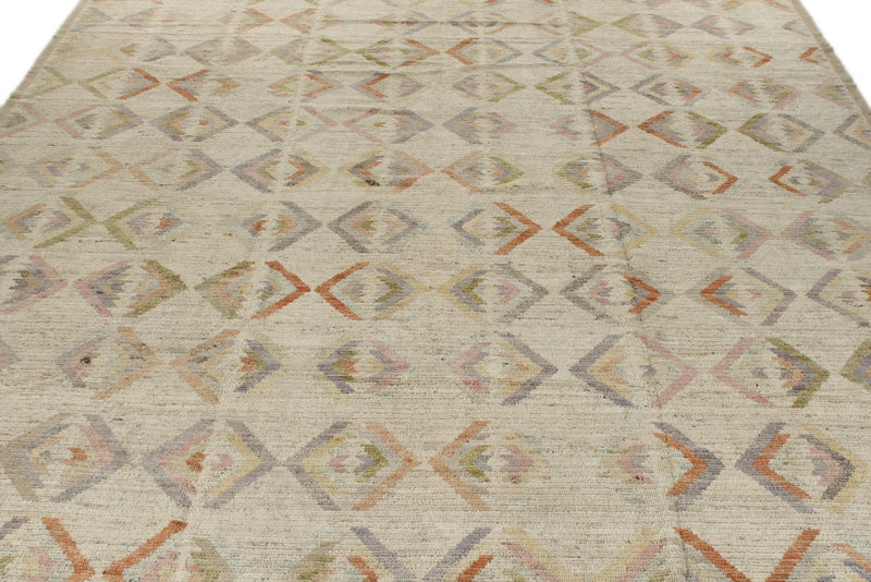 12x15 Ivory and Multicolor Turkish Tribal Rug