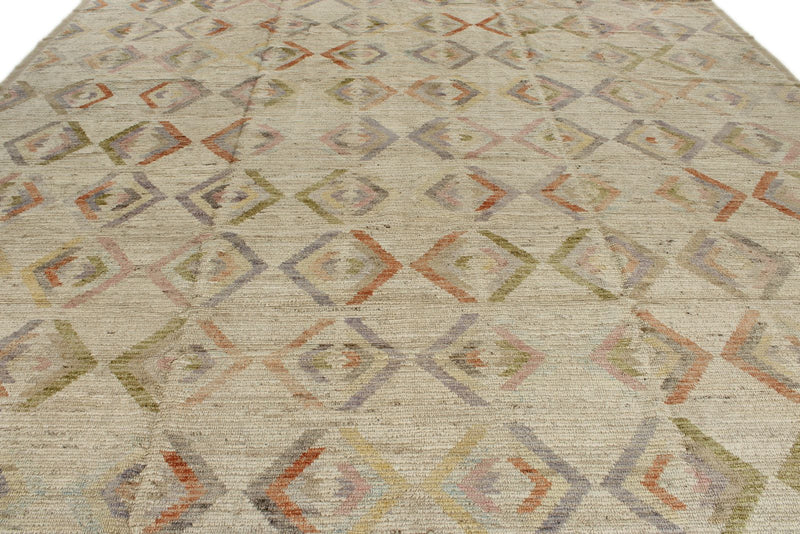 12x15 Ivory and Multicolor Turkish Tribal Rug