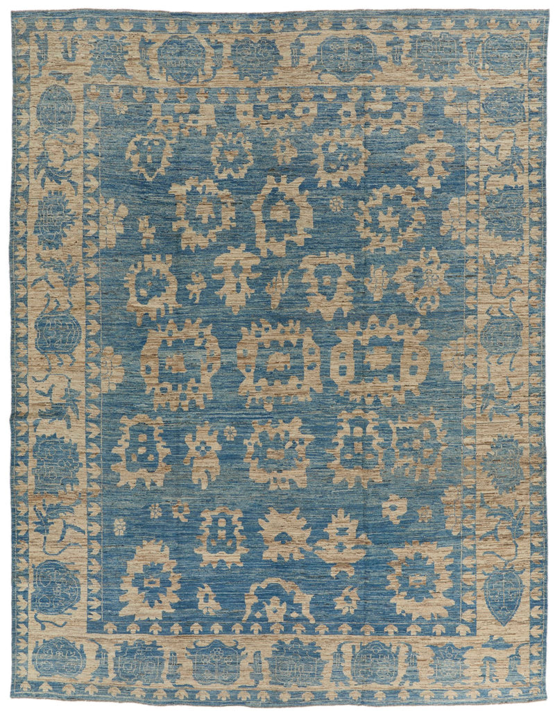 12x16 Light Blue and Ivory Turkish Oushak Rug