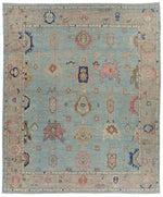 13x15 Light Blue and Gray Turkish Oushak Rug