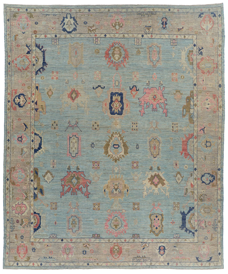 13x15 Light Blue and Gray Turkish Oushak Rug