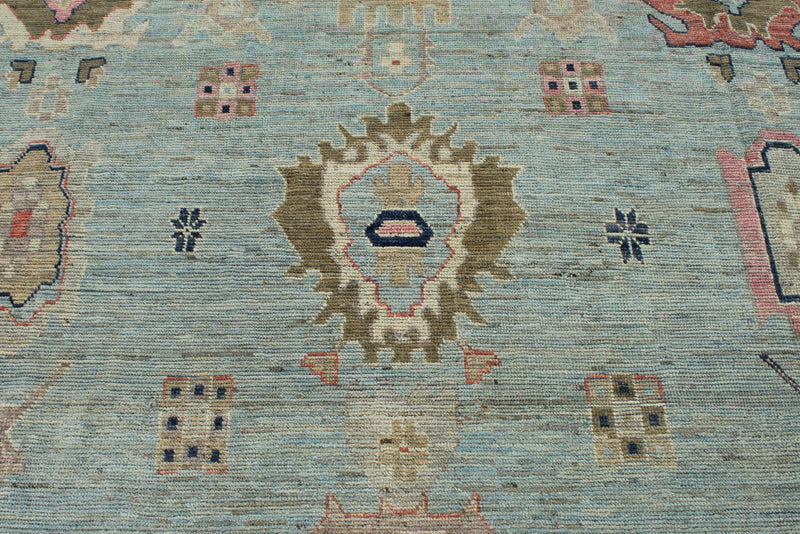 13x15 Light Blue and Gray Turkish Oushak Rug