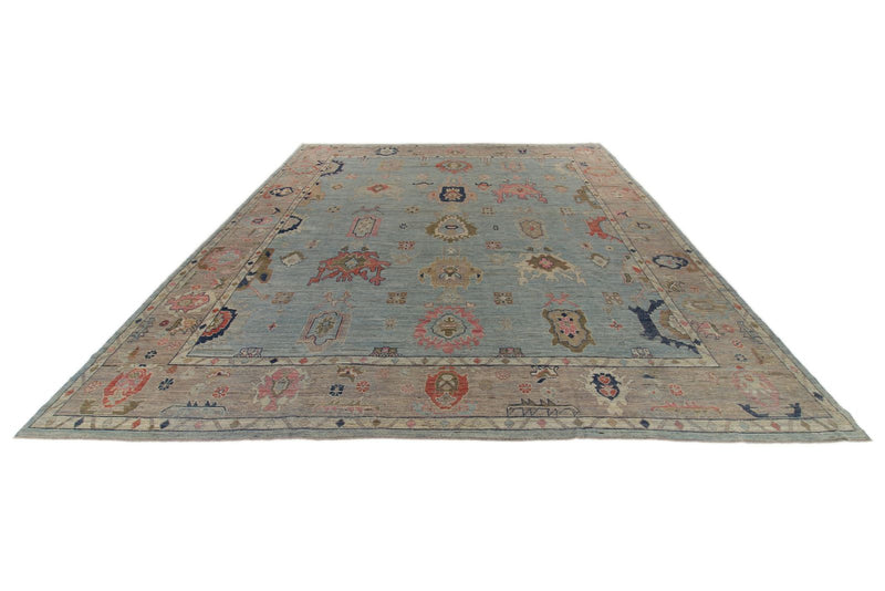 13x15 Light Blue and Gray Turkish Oushak Rug