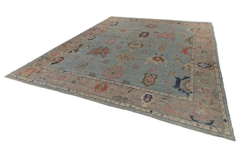 13x15 Light Blue and Gray Turkish Oushak Rug