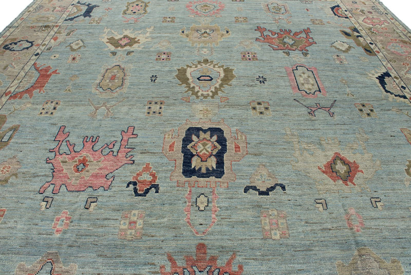 13x15 Light Blue and Gray Turkish Oushak Rug