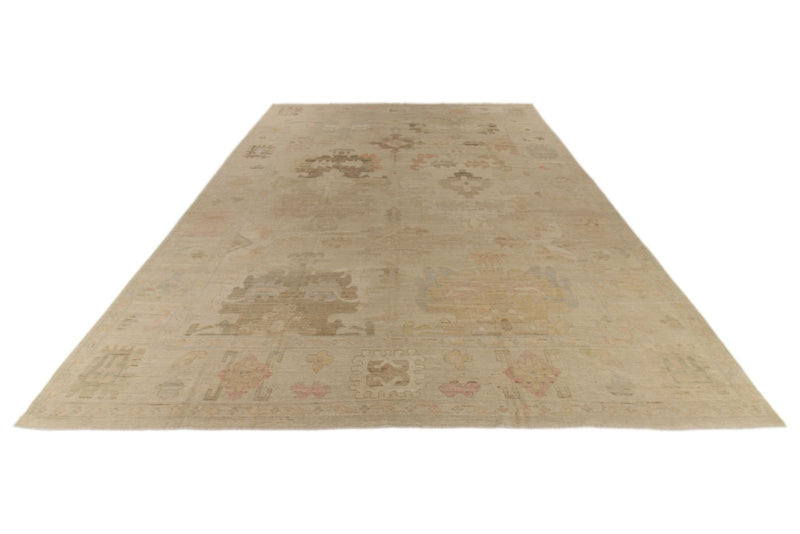 12x16 Ivory and Brown Turkish Oushak Rug