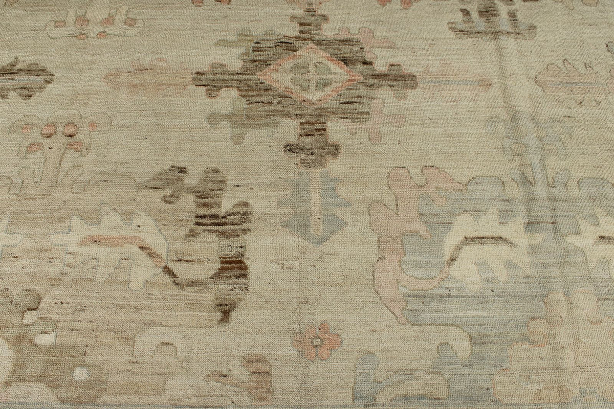 12x16 Ivory and Brown Turkish Oushak Rug