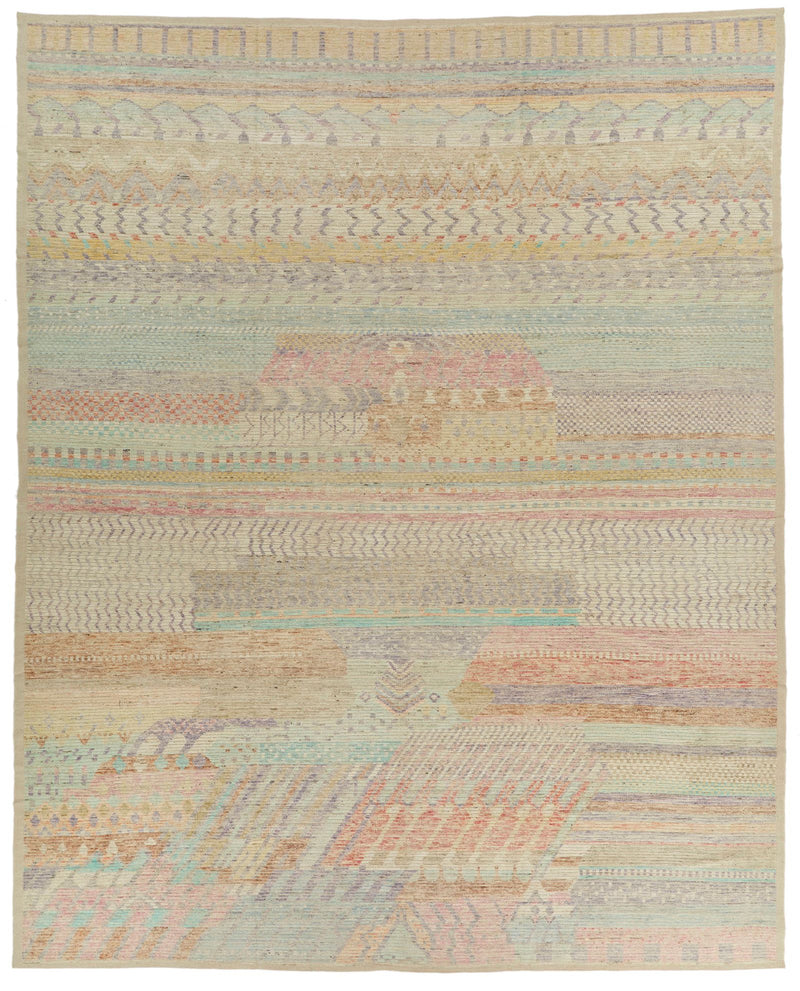 14x17 Ivory and Multicolor Turkish Tribal Rug