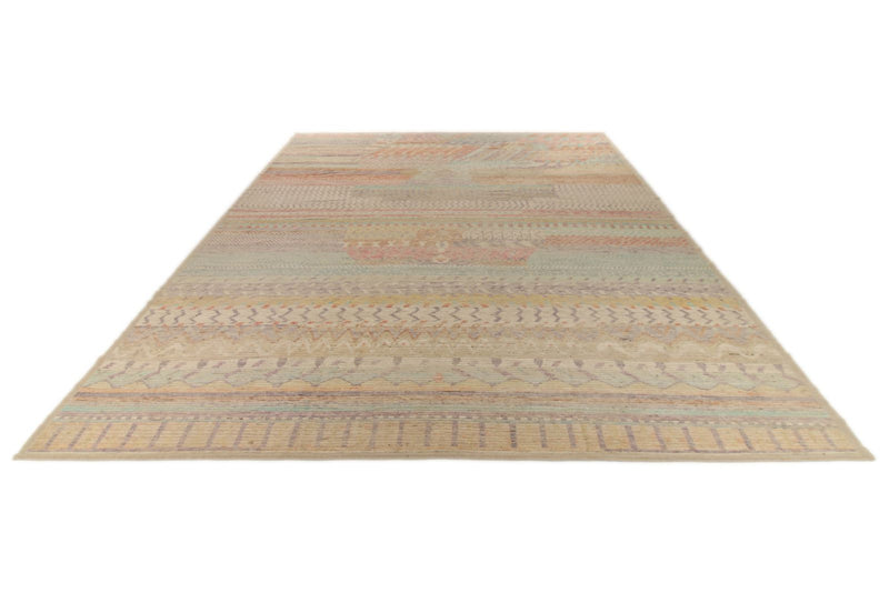 14x17 Ivory and Multicolor Turkish Tribal Rug