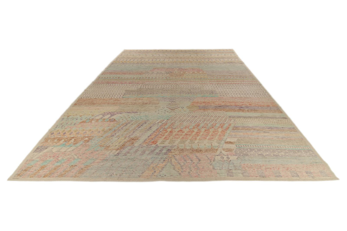 14x17 Ivory and Multicolor Turkish Tribal Rug