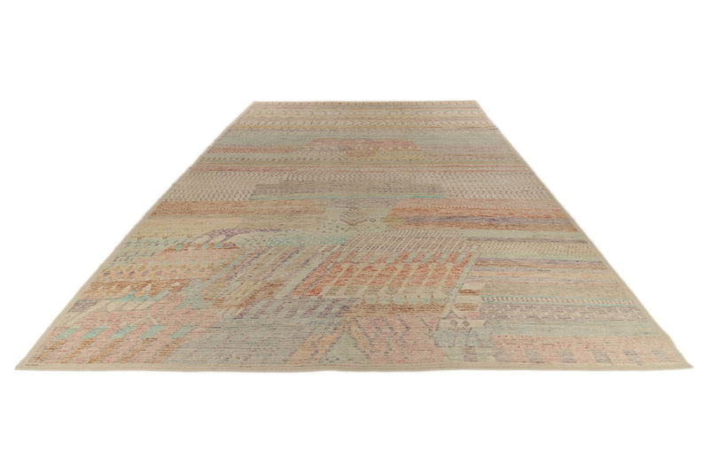 14x17 Ivory and Multicolor Turkish Tribal Rug