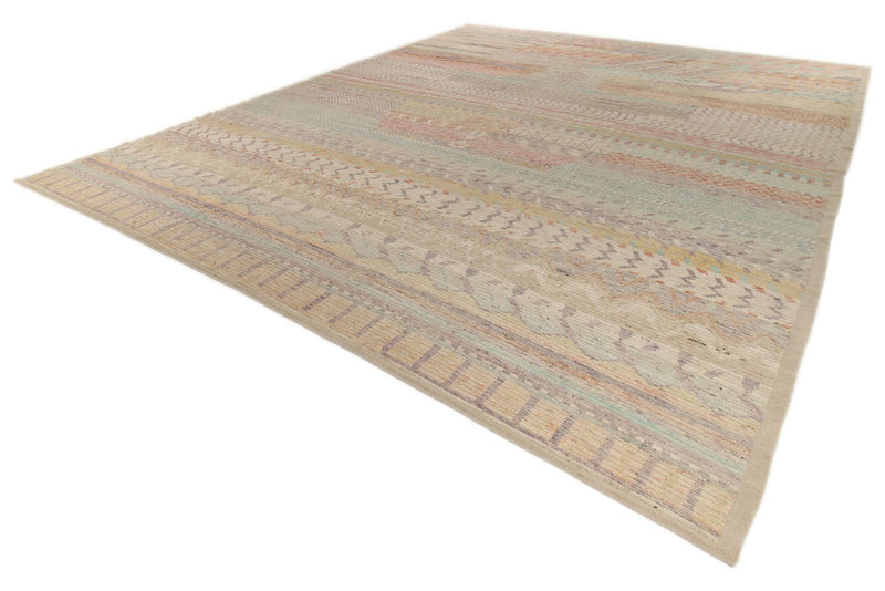14x17 Ivory and Multicolor Turkish Tribal Rug