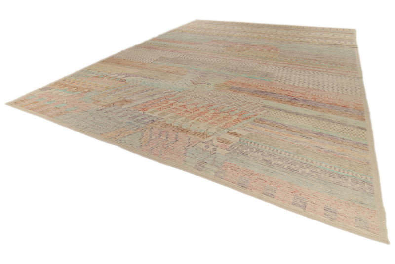 14x17 Ivory and Multicolor Turkish Tribal Rug