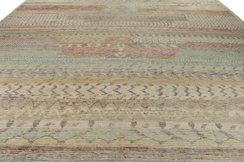 14x17 Ivory and Multicolor Turkish Tribal Rug