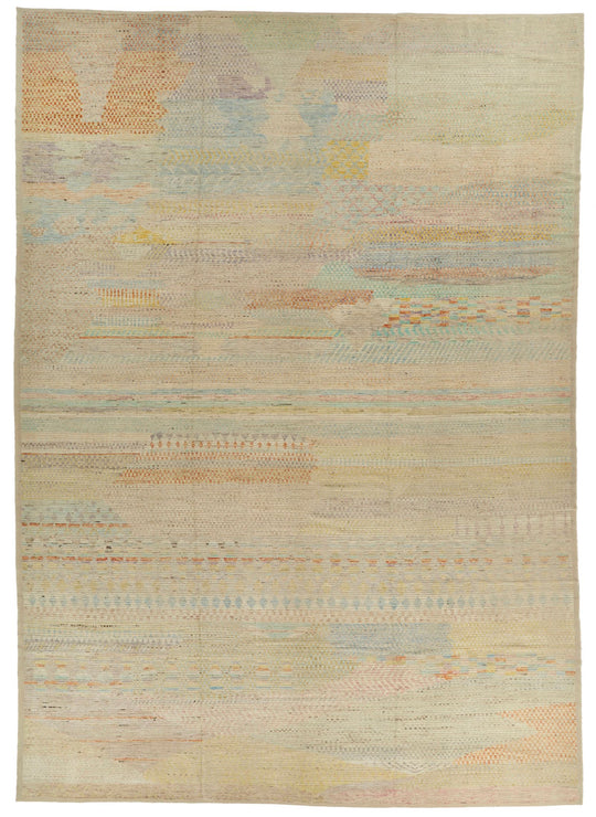 14x19 Ivory and Multicolor Turkish Tribal Rug