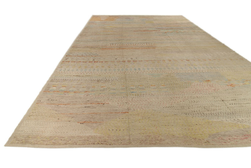 14x19 Ivory and Multicolor Turkish Tribal Rug
