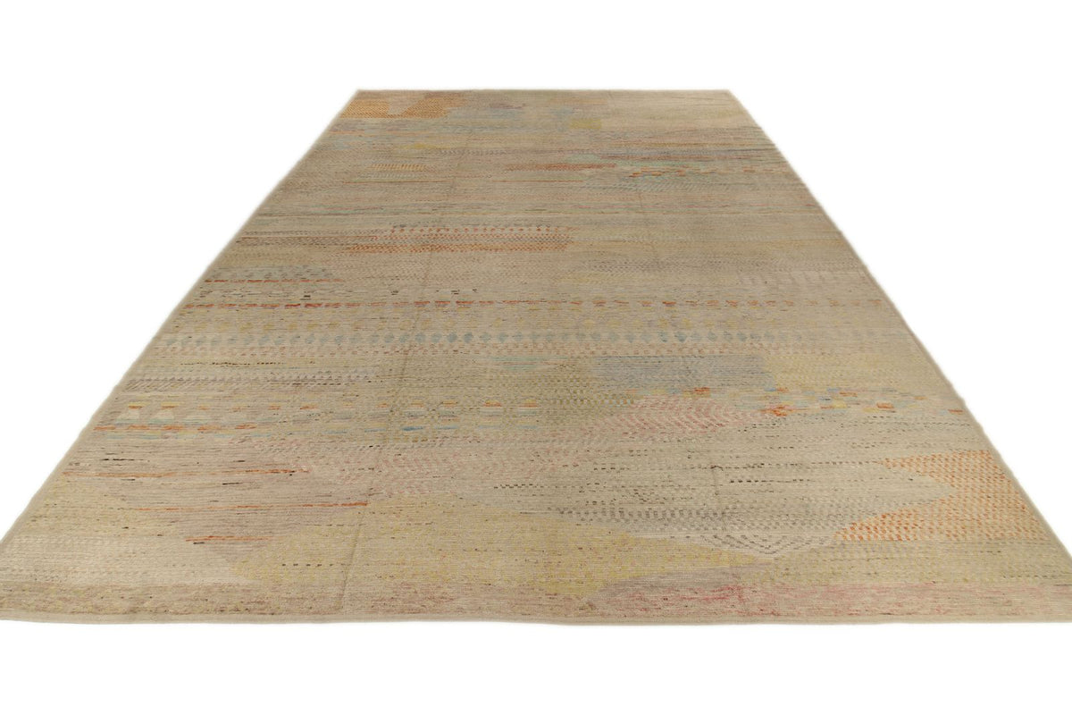 14x19 Ivory and Multicolor Turkish Tribal Rug