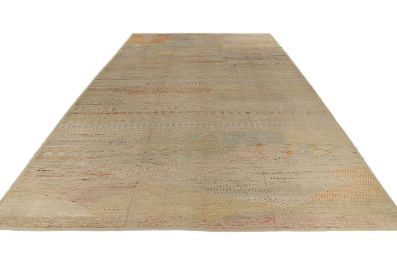 14x19 Ivory and Multicolor Turkish Tribal Rug