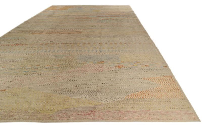 14x19 Ivory and Multicolor Turkish Tribal Rug