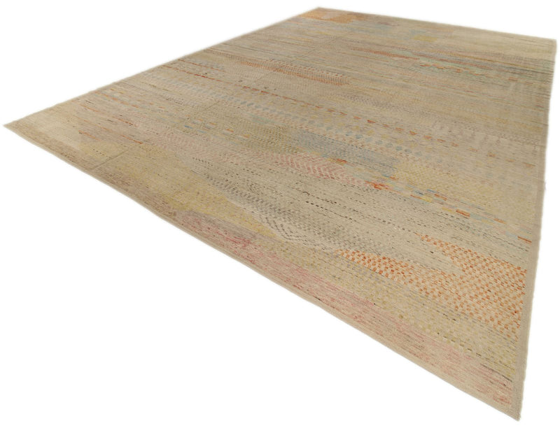 14x19 Ivory and Multicolor Turkish Tribal Rug