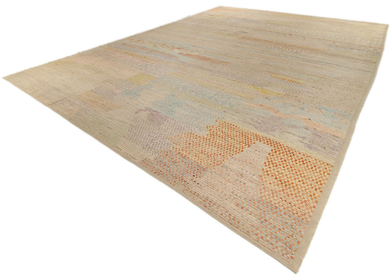 14x19 Ivory and Multicolor Turkish Tribal Rug