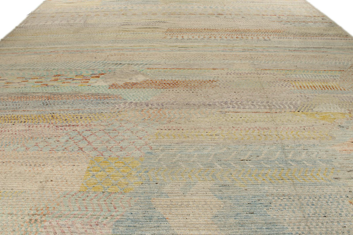 14x19 Ivory and Multicolor Turkish Tribal Rug