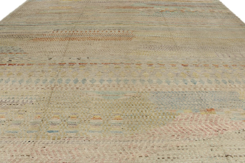14x19 Ivory and Multicolor Turkish Tribal Rug