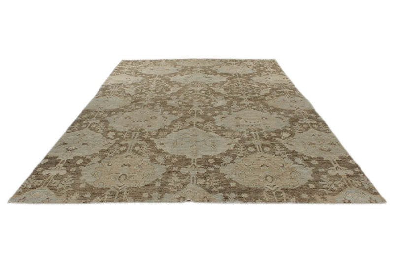 10x14 Brown and Ivory Turkish Oushak Rug