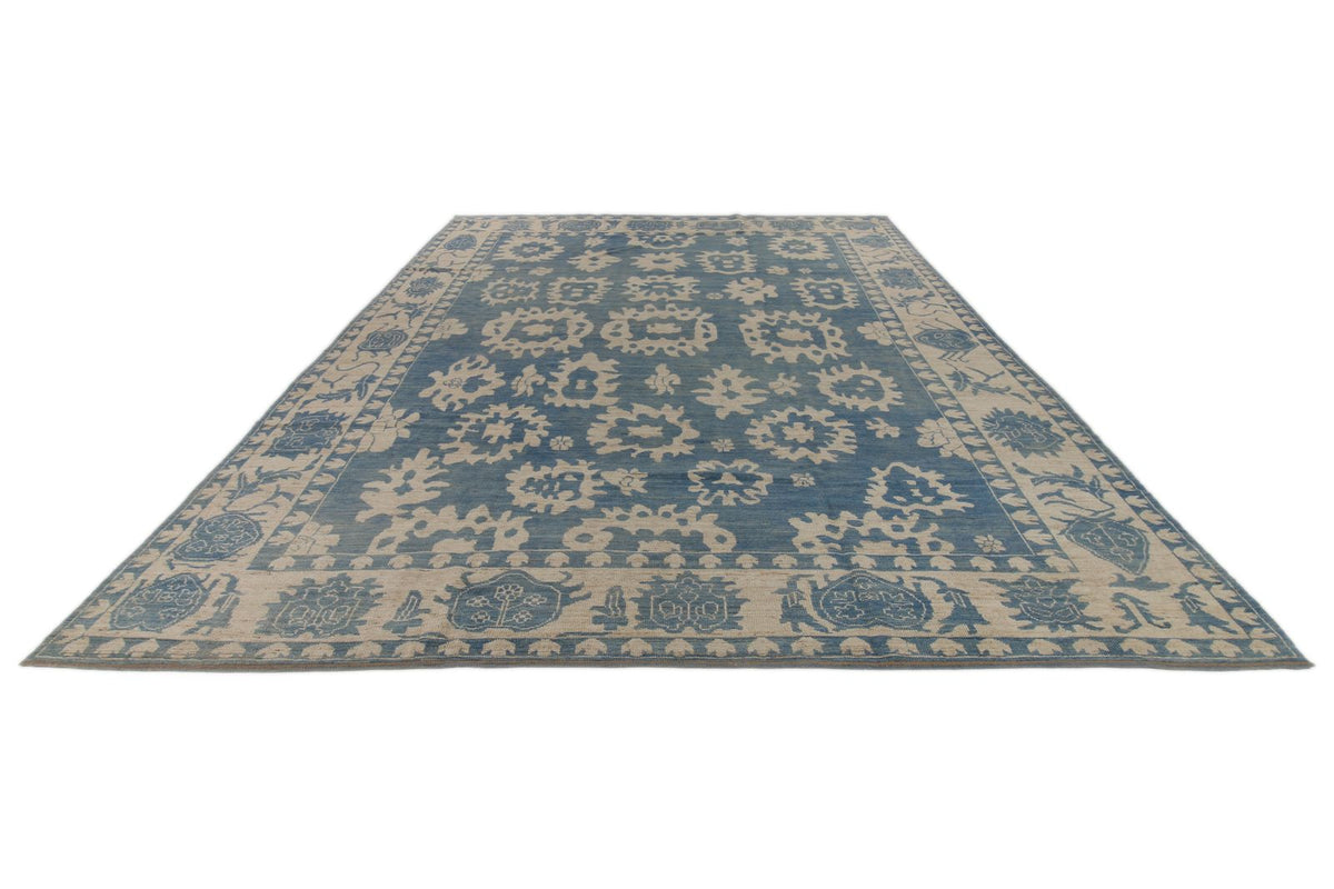 10x15 Light Blue and Ivory Turkish Oushak Rug