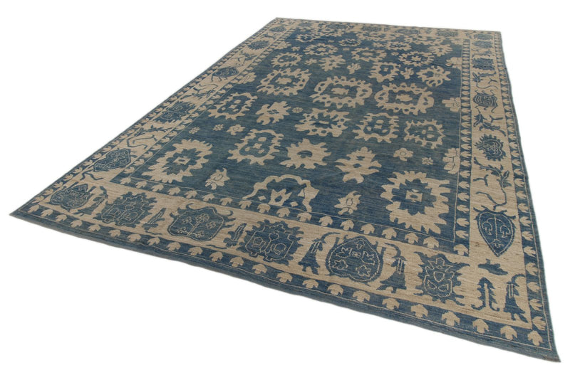 10x15 Light Blue and Ivory Turkish Oushak Rug