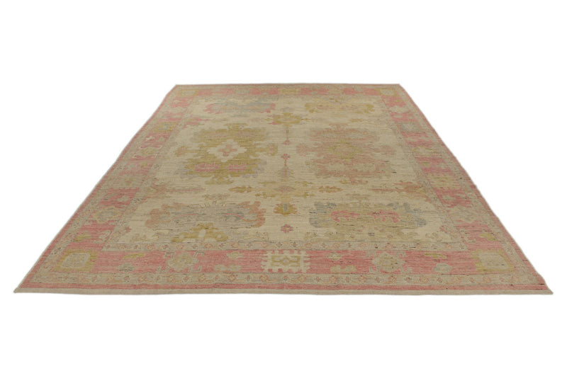 10x14 Ivory and Pink Turkish Oushak Rug