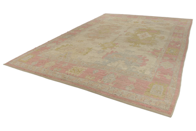 10x14 Ivory and Pink Turkish Oushak Rug