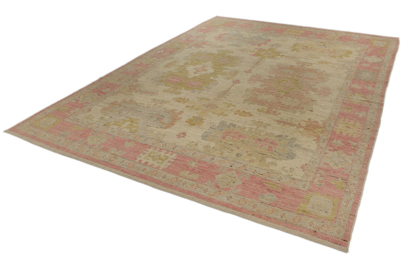 10x14 Ivory and Pink Turkish Oushak Rug