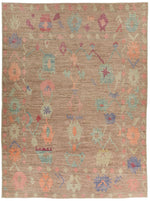 11x14 Brown and Multicolor Turkish Oushak Rug