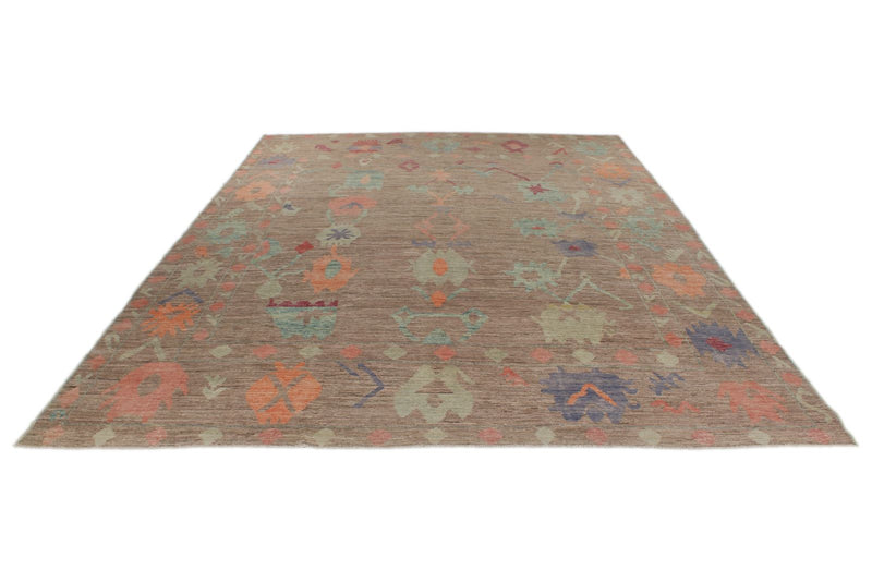 11x14 Brown and Multicolor Turkish Oushak Rug