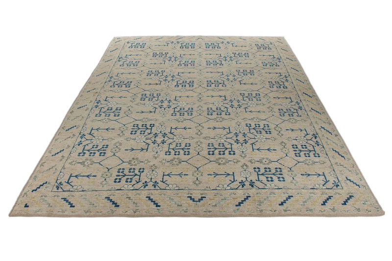 10x14 Ivory and Light Blue Turkish Oushak Rug