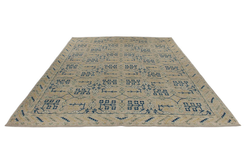 10x14 Ivory and Light Blue Turkish Oushak Rug