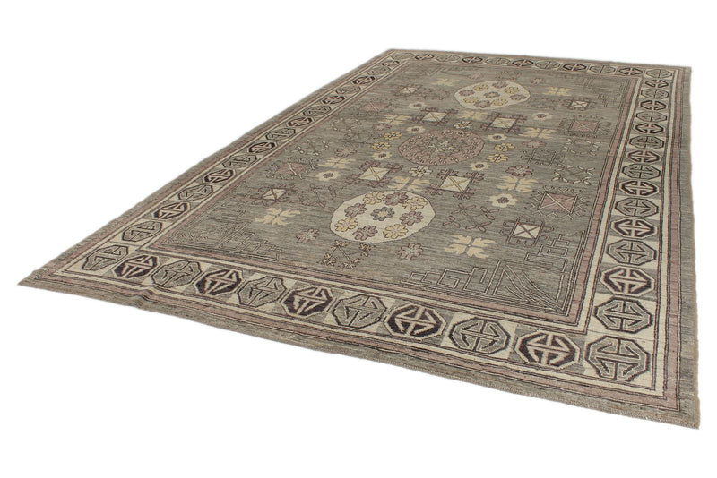 9x14 Gray and Ivory Turkish Oushak Rug