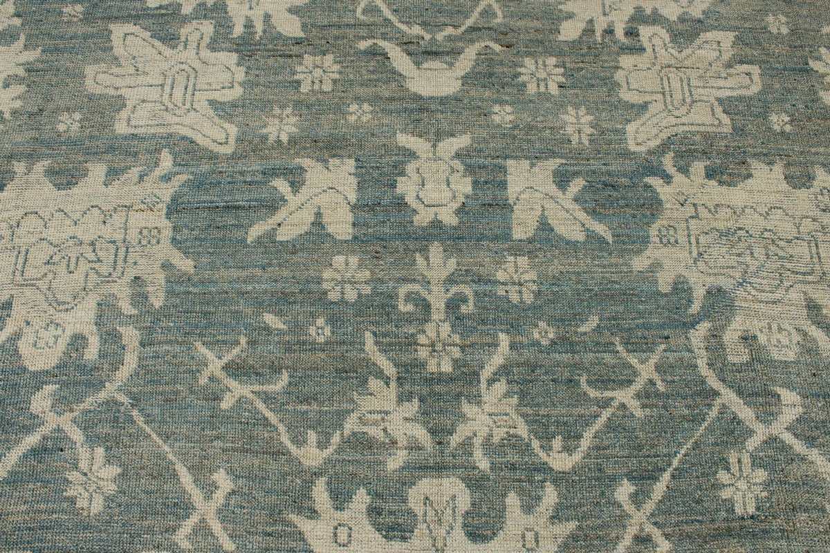 10x14 Blue and Ivory Turkish Oushak Rug