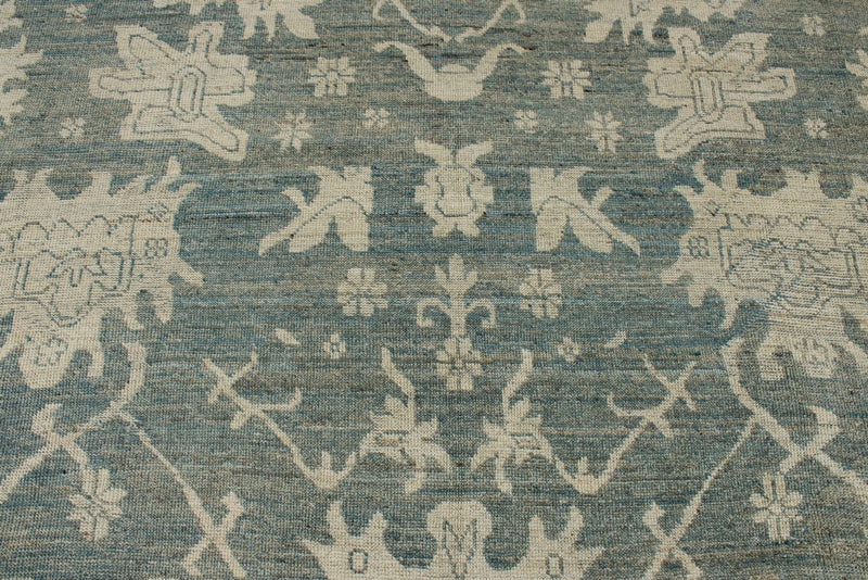 10x14 Blue and Ivory Turkish Oushak Rug