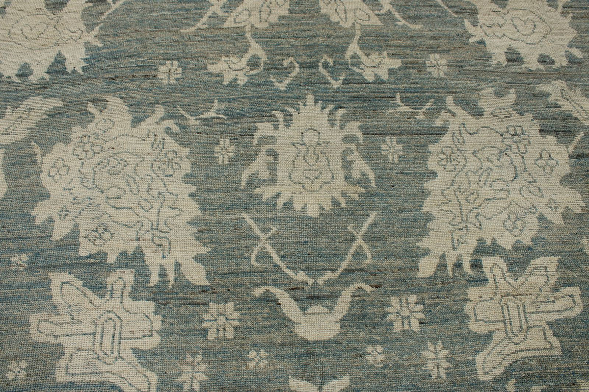 10x14 Blue and Ivory Turkish Oushak Rug