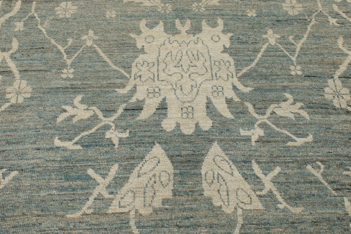 10x14 Blue and Ivory Turkish Oushak Rug