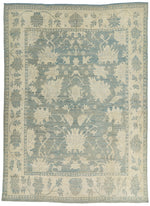 10x14 Blue and Ivory Turkish Oushak Rug