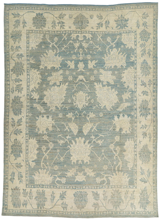 10x14 Blue and Ivory Turkish Oushak Rug