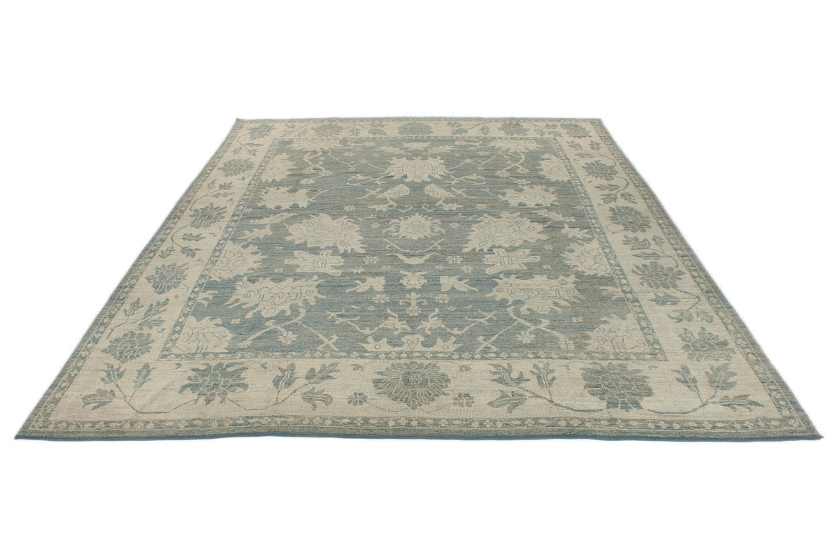 10x14 Blue and Ivory Turkish Oushak Rug