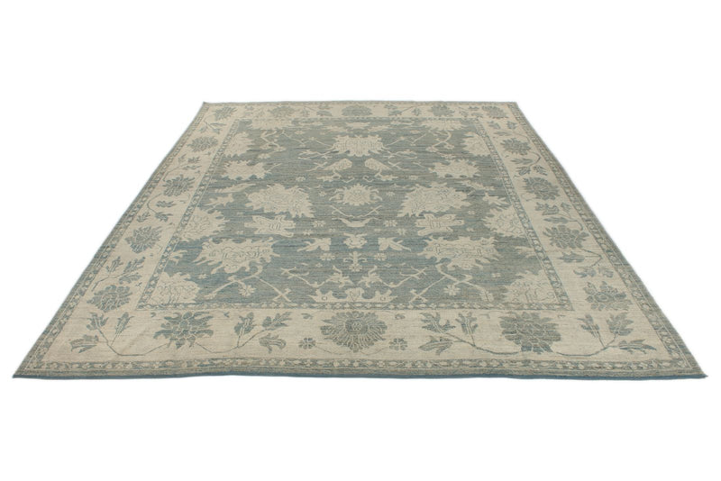 10x14 Blue and Ivory Turkish Oushak Rug