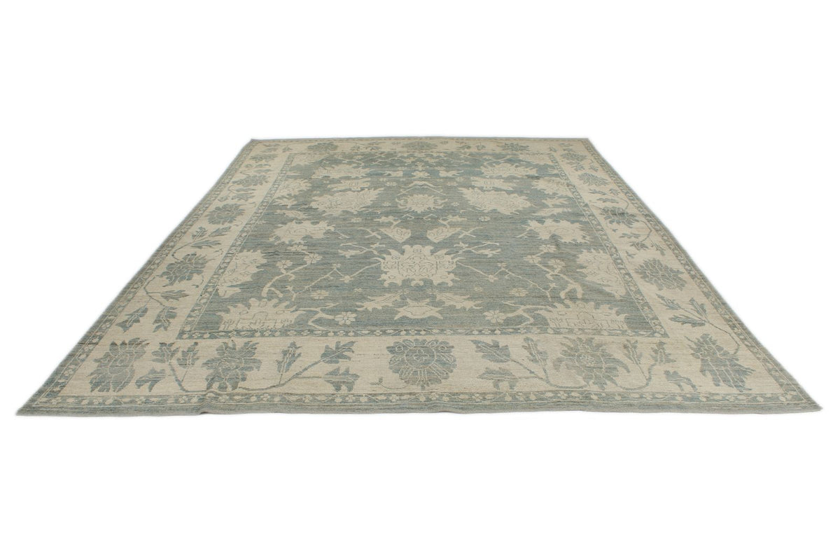 10x14 Blue and Ivory Turkish Oushak Rug