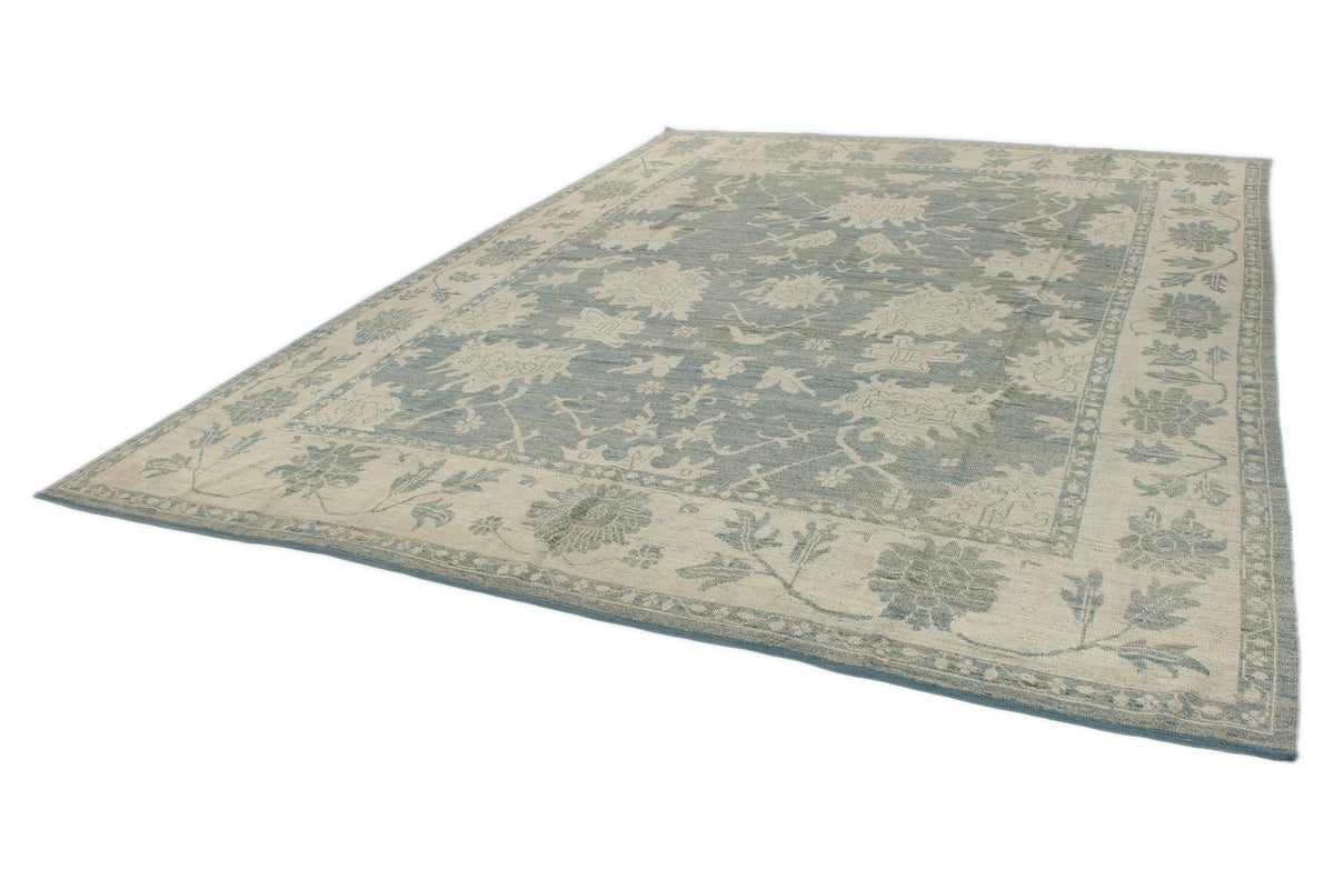 10x14 Blue and Ivory Turkish Oushak Rug